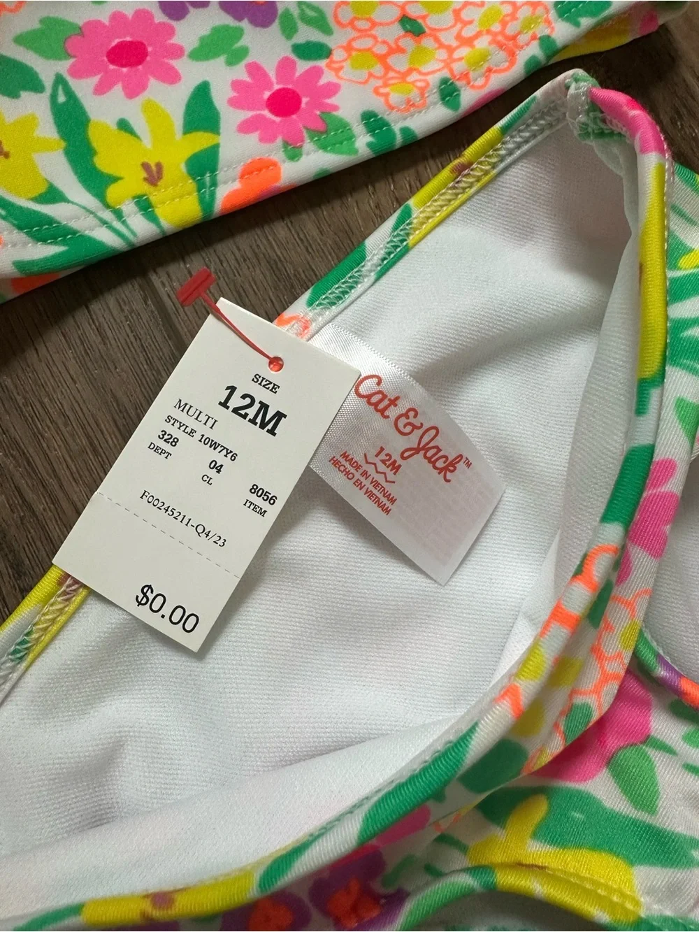 NWT! Cat & Jack Infant Girl’s Swimsuit, Bikini, 2pc, Floral, Neon, Summer, 12m